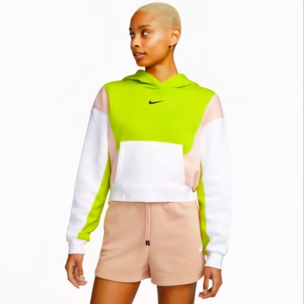 Nike Retro Lime Pink Quirky Colorblock Fleece Oversized Cropped Hoodie Medium